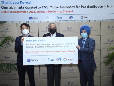 South Korea donates One lakh masks to TVS Motor Company